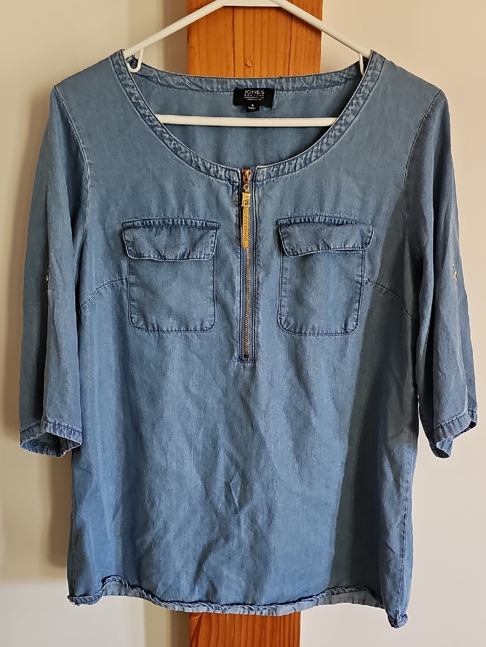 Jones New York Light Blue Denim-Style Zip Pullover